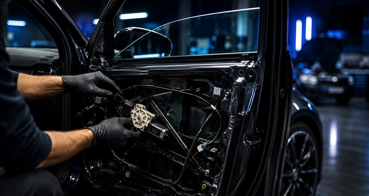 Técnico reparando máquina de vidro elétrico